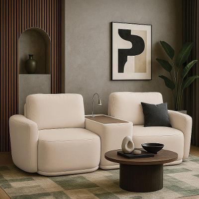 Sofá Sala Modulado 231cm Com Console Usb Luminária Brumma Bouclê Bege K01 - D'rossi