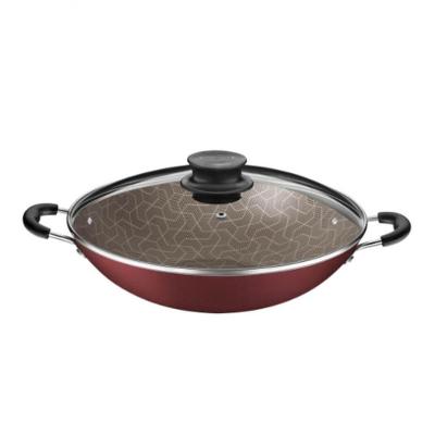 Wok Tramontina Paris 32cm Em Alumínio Com Revestimento Antiaderente Vermelha E Tampa De Vidro