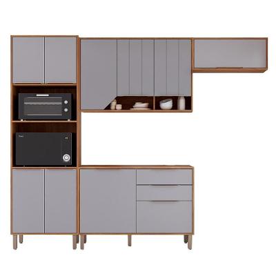 Kit Armário Completo Celeste 10 Portas 2 Gavetas MDF 270cm Amadeirado Cinamomo Platina