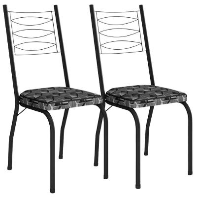 Kit 2 Cadeiras Tubular Europa 262 Preto Assento Mosaico Silver Artef Mosaico Silver