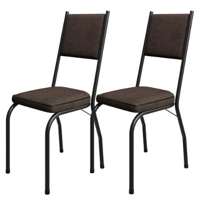 Kit 2 Cadeiras Tubular Europa 258 Preto Assento Madeira Imbuia Artef Madeira Imbuia