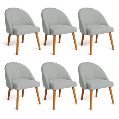 Kit 06 Cadeiras Poltrona De Jantar Luna Suede Cinza Pés Palito Castanho - Pallazio