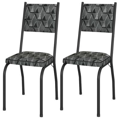 Kit 2 Cadeiras Tubular Europa 258 Preto Assento Mosaico Silver Artef Mosaico Silver