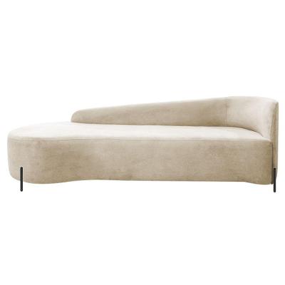 Divã Recamier Orgânico França 160cm Lado Esq Pés Metal Preto Bouclé Cor Bege