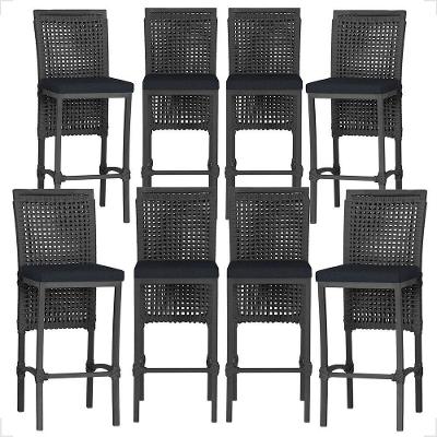 8 Banquetas Em Alumínio Roma Preta Corda Náutica Tecido 12 Preto