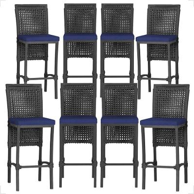 8 Banquetas Em Alumínio Roma Preta Corda Náutica Tecido 10 Preto