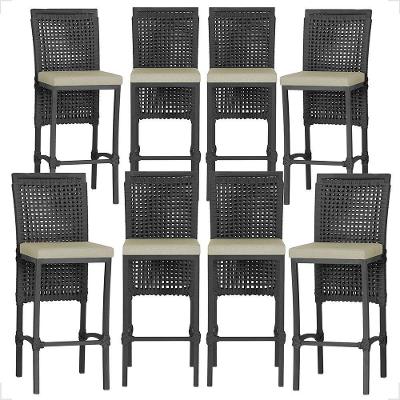 8 Banquetas Em Alumínio Roma Preta Corda Náutica Tecido 7 Preto
