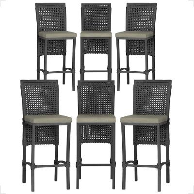 6 Banqueta Em Alumínio Roma Preta Corda Náutica Tecido 8 Preta