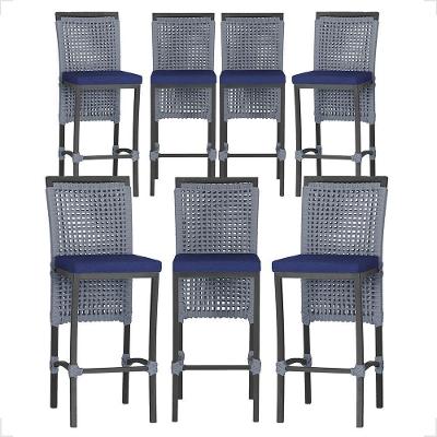 7 Banquetas Em Alumínio Roma Preta Corda Náutica Tecido 10 Prata