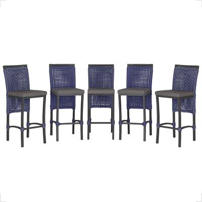 5 Banqueta Em Alumínio Roma Preta Corda Náutica Tecido 11 Azul
