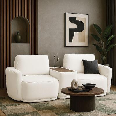 Sofá Sala Modulado 251cm Com Console Usb Luminária Brumma Bouclê Off White K01 - D'rossi