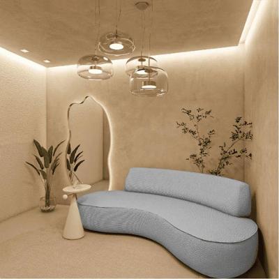 Sofá Curvo 3 Lugares Orgânico Amsterdã 180cm Bouclé Cinza- Mabe Magazine