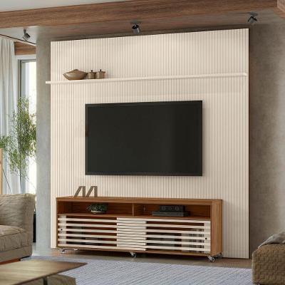 Painel Tv 75 Pol 238cm Ripado Kalven Com Rack Bancada Nerion Naturale-off White M20 - D'rossi