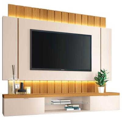 Painel Para Tv Suspenso 55 Pol. Illuna H01 Off White-cinamomo - Mpozenato