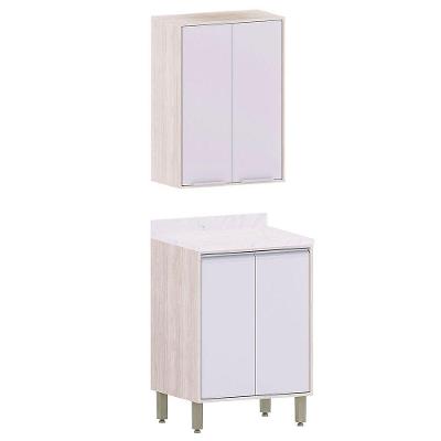 Kit Armário Aéreo E Balcão 2 Portas 60 Cm Atenas Cinza Cristal