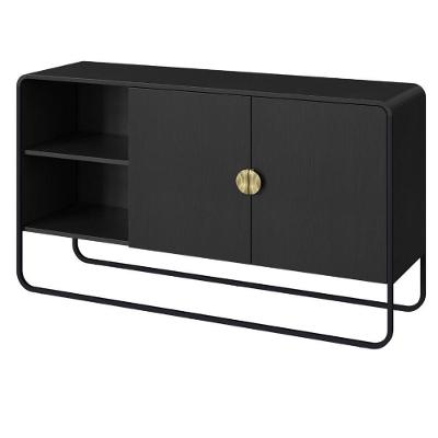 Balcão Buffet Orgânico Luna Artesano 135 Cm (larg) Mdp Nero 2 Portas 2 Nichos Base Metal Preto