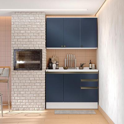 Armário de Cozinha Compacta Cb1385 3 Portas 3 Gavetas MDF 120cm Azul