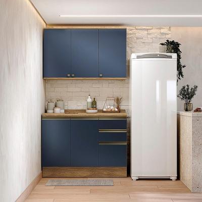 Armário de Cozinha Compacta Cb1385 5 Portas 3 Gavetas Mdf Azul e Nogueira
