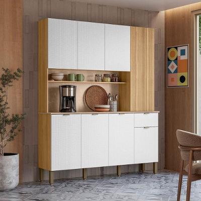 Armário de Cozinha Compacta 3012-9024 8 Portas 1 Gaveta MDF 161cm Freijó Ártico