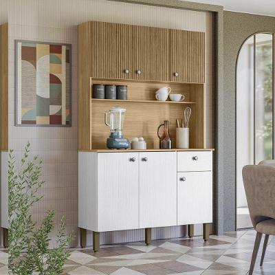 Armário de Cozinha Compacta Style 6 Portas 1 Gaveta MDF 111cm Freijó Supremo Cp Ripado