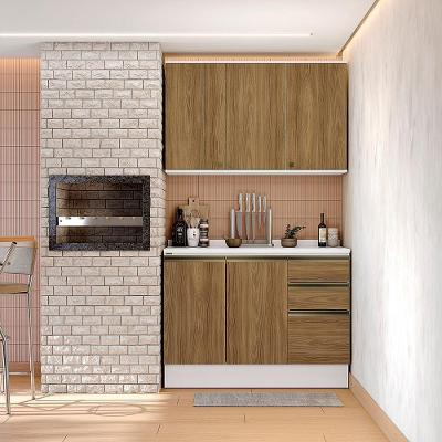 Armário de Cozinha Compacta Celeste CB1385-BRNG 5 Portas 3 Gavetas MDF Branco Nogueira