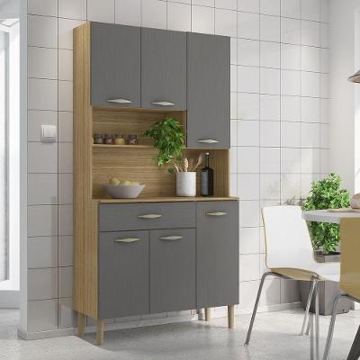 Armário de Cozinha Compacta Apolo 6 Portas 1 Gaveta MDP 111cm Freijó e Cinza Moderno