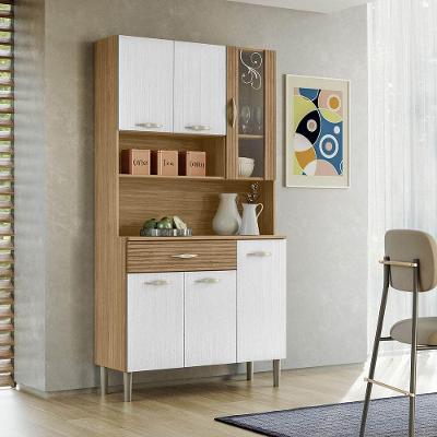 Armário de Cozinha Compacta 196 8978 6 Portas 1 Gaveta MDF 90.9cm Amadeirado