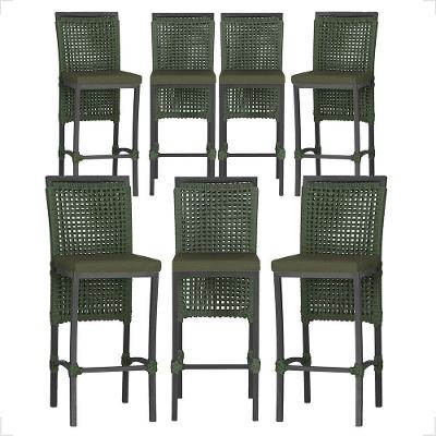 7 Banquetas Em Alumínio Roma Preta Corda Náutica Tecido 13 Verde