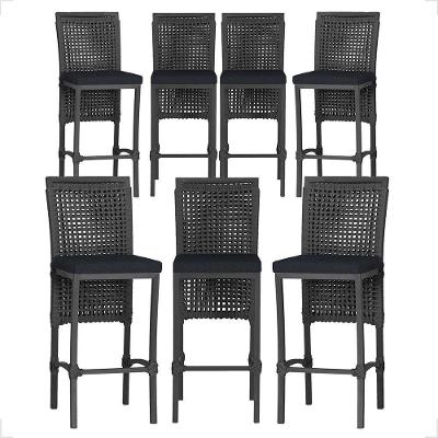 7 Banquetas Em Alumínio Roma Preta Corda Náutica Tecido 12 Preto
