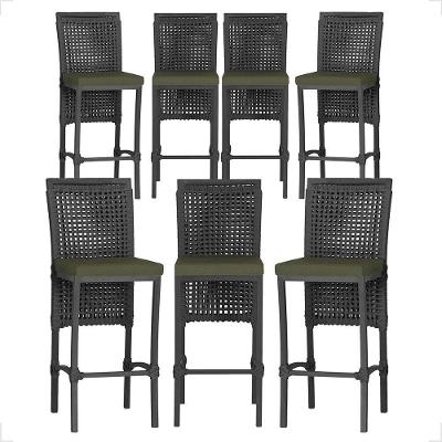7 Banquetas Em Alumínio Roma Preta Corda Náutica Tecido 13 Preto