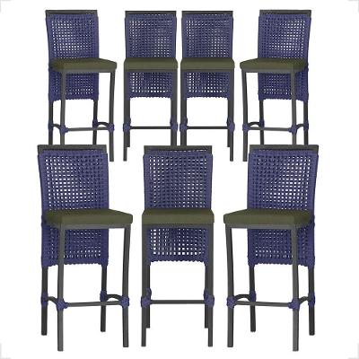 7 Banquetas Em Alumínio Roma Preta Corda Náutica Tecido 13 Azul