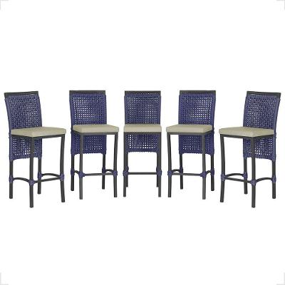 5 Banqueta Em Alumínio Roma Preta Corda Náutica Tecido 7 Azul