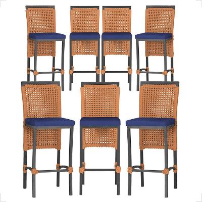 7 Banquetas Em Alumínio Roma Preta Corda Náutica Tecido 10 Terra Cota