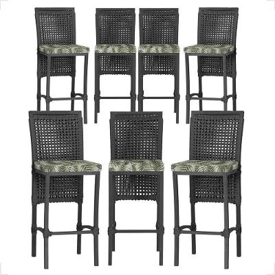 7 Banqueta Em Alumínio Roma Preta Corda Náutica Tecido 5 Preta