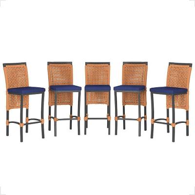 5 Banqueta Em Alumínio Roma Preta Corda Náutica Tecido 10 Terra Cota