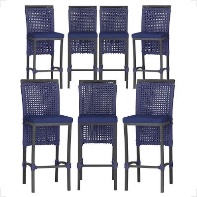 7 Banquetas Em Alumínio Roma Preta Corda Náutica Tecido 10 Azul