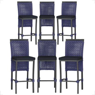 6 Banqueta Em Alumínio Roma Preta Corda Náutica Tecido 12 Azul