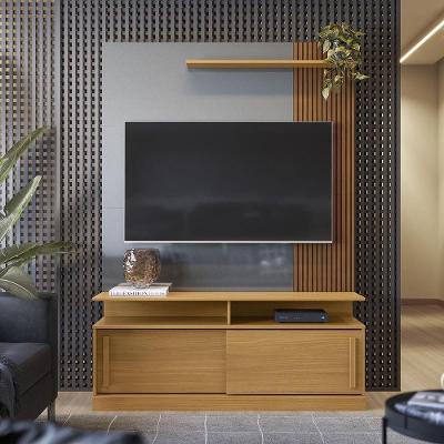 Estante Home Para Tv Até 60 Polegadas 2 Portas Correr Prateleira E Rodízio Chicago Tauari/ Cinza Perolizado - Lukaliam