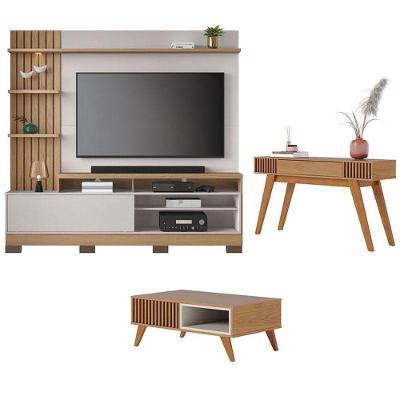 Estante Home Theater Maceió Com Pés Com Mesa De Centro Jeri Freijó Off White E Aparador Riviera Freijó – Colibri