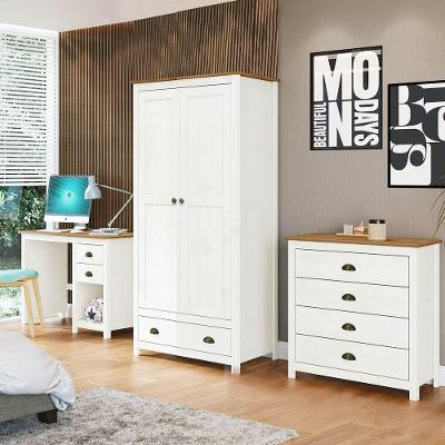 Conjunto Quarto Topázio Guarda-Roupa 2 Portas Cômoda 4 Gavetas Madeira Maciça Pinus 90.8cm