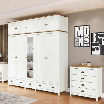 Conjunto Quarto Casal 9101-9139BF Guarda Roupa 10 Portas Giratórias Cômoda 4 Gavetas Branco-Freijó
