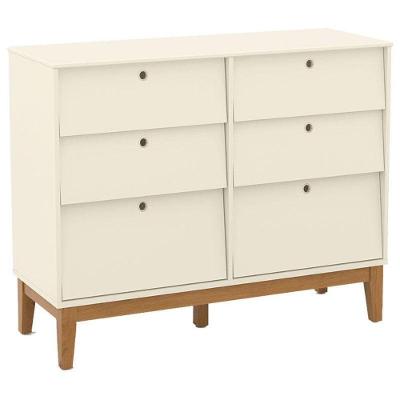Cômoda Unique 6 Gavetas em MDF com Puxador em Furo Off White