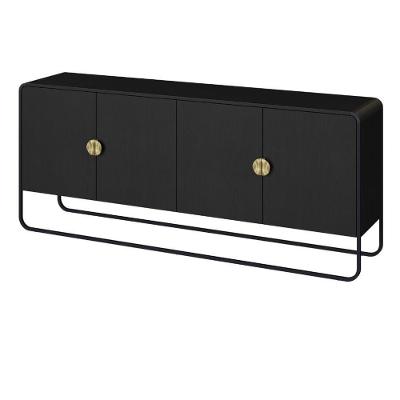 Balcão Buffet Orgânico Luna Artesano 180 Cm (larg) Em Mdp Nero Quatro Portas Base Metal Preto