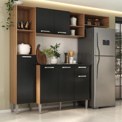 Armário de Cozinha Compacta Mp2359 6 Portas 1 Gaveta Mdf Preto e Madeirado