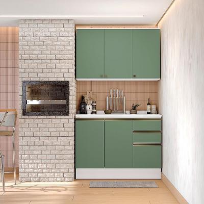 Armário de Cozinha Compacta CB1385 5 Portas 3 Gavetas MDF 120cm Branco e Verde