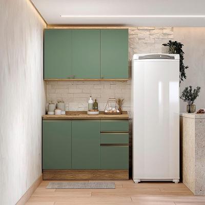 Armário de Cozinha Compacta CB1385 3 Portas 3 Gavetas MDF 120cm Verde Nogueira