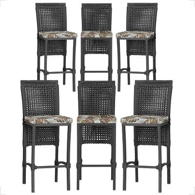 6 Banqueta Em Alumínio Roma Preta Corda Náutica Tecido 6 Preta