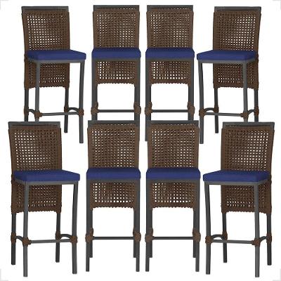 8 Banquetas Em Alumínio Roma Preta Corda Náutica Tecido 10 Marrom