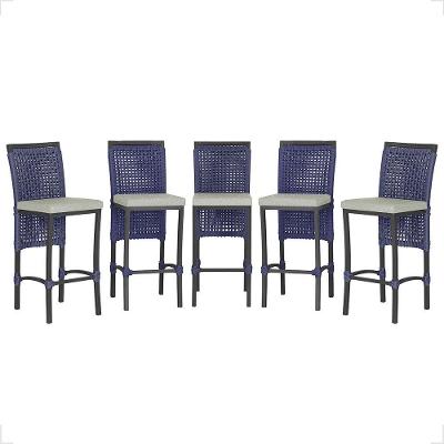 5 Banqueta Em Alumínio Roma Preta Corda Náutica Tecido 3 Azul
