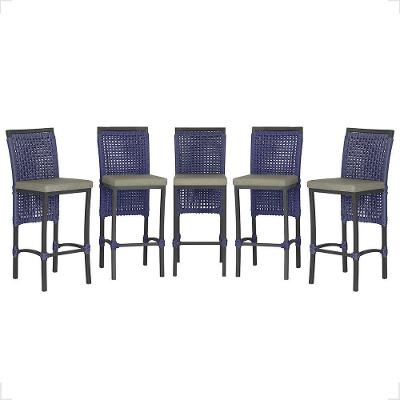 5 Banqueta Em Alumínio Roma Preta Corda Náutica Tecido 8 Azul